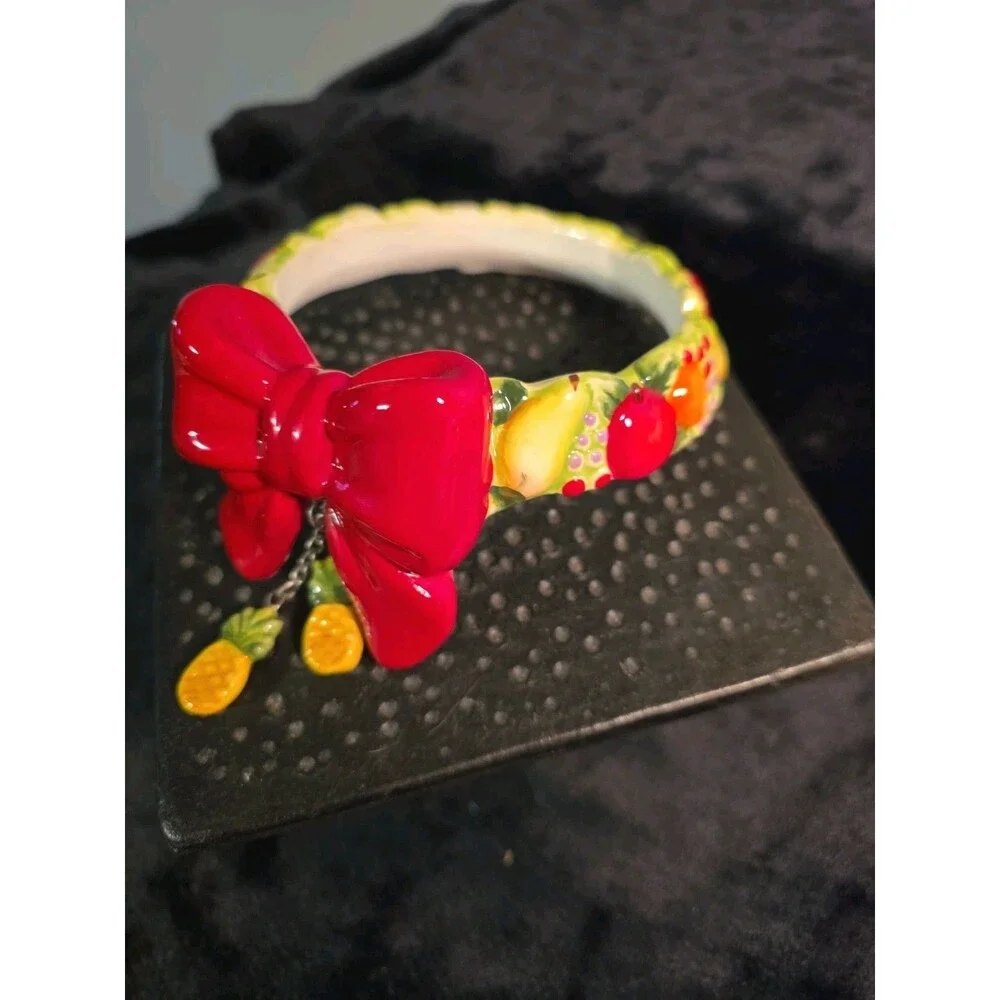 Yankee Candle Ceramic Candle Sleeve Fruit With Large Red Bow Dangling Pineapples